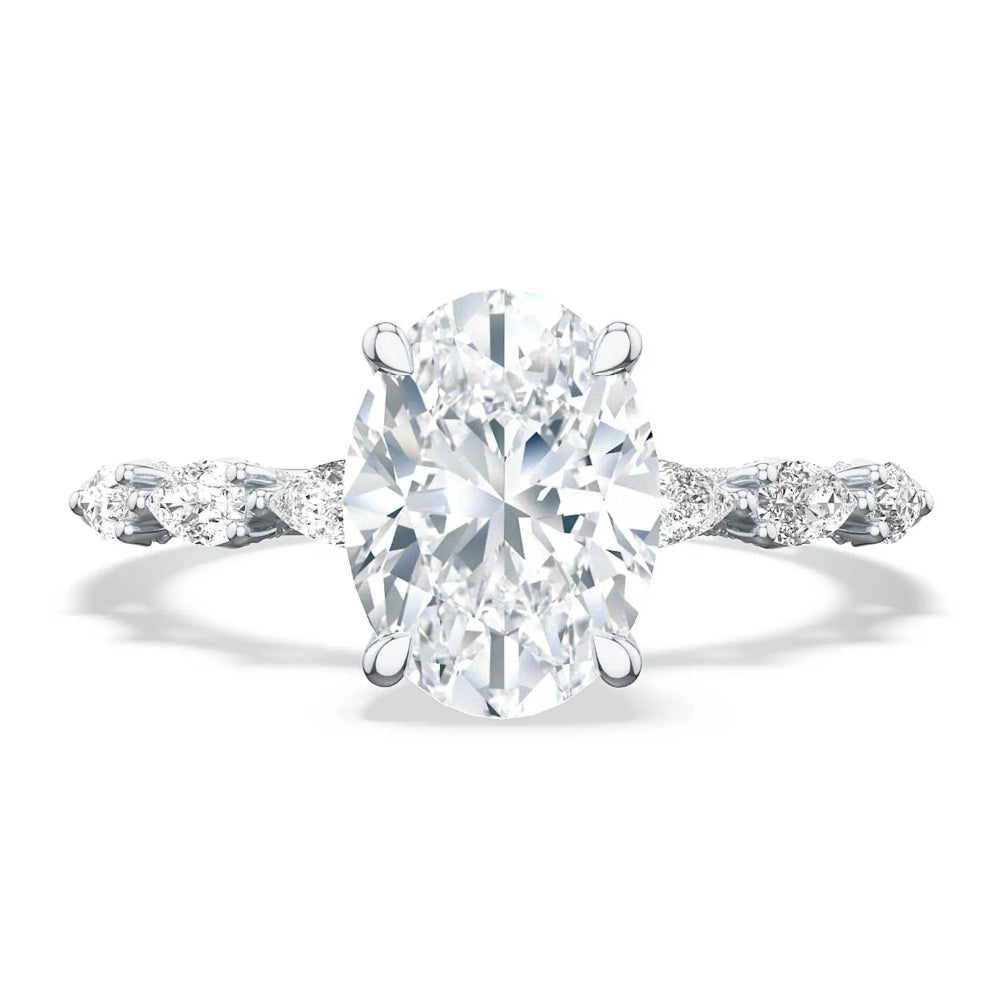 Tacori 18k White Gold Sculpted Crescent Oval Solitaire Engagement Ring with Diamond Accents