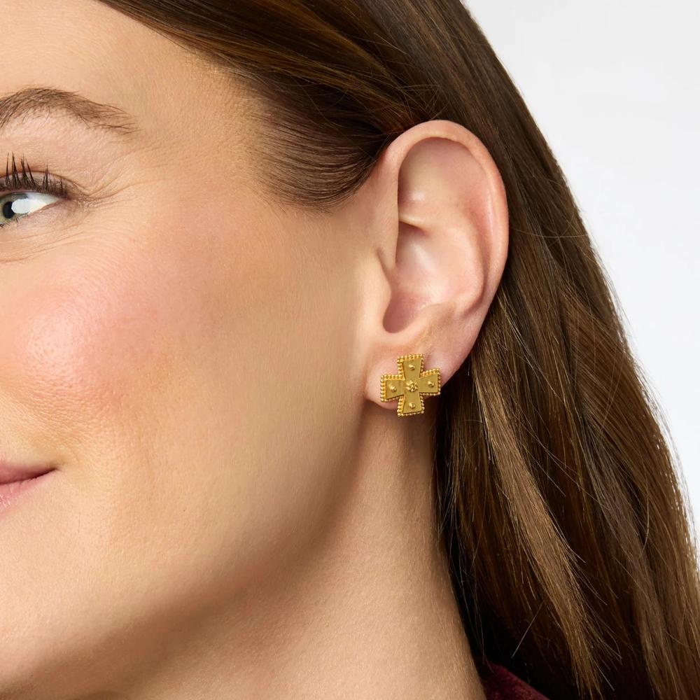 Julie Vos 24K Gold Plated Hand - hammered Canterbury Cross Stud Earrings