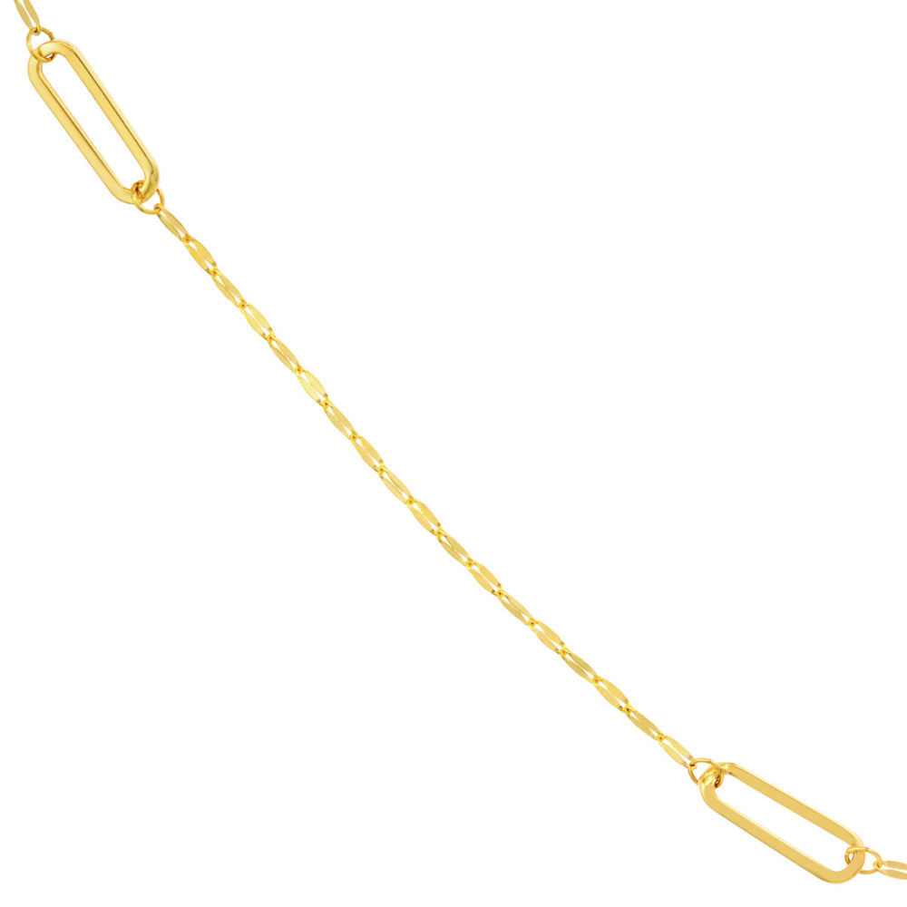 Adjustable 14k Yellow Gold Hammered Paper Clip Link Station Necklace