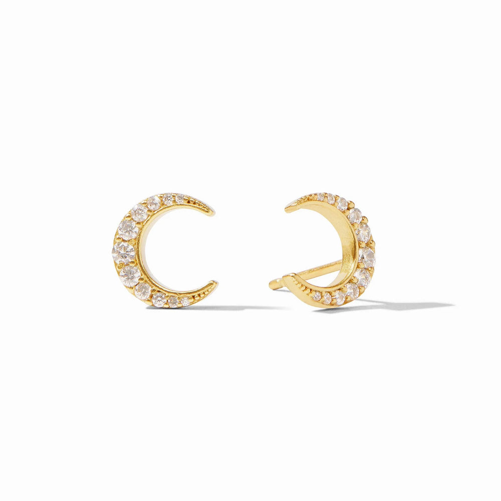 Julie Vos Glittering Graduated Pavé Gold Crescent Moon Stud Earrings