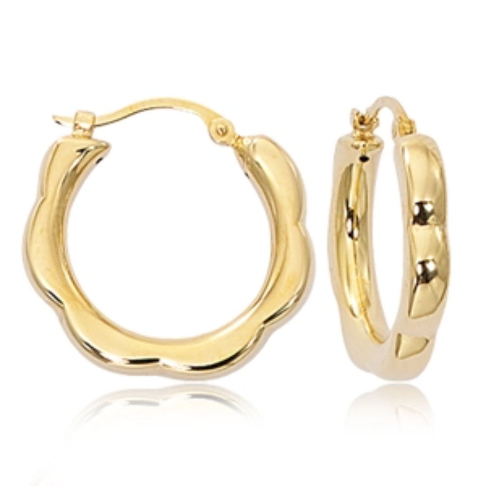 14k Yellow Gold Fashionable Scalloped Hoop Earrings for Women