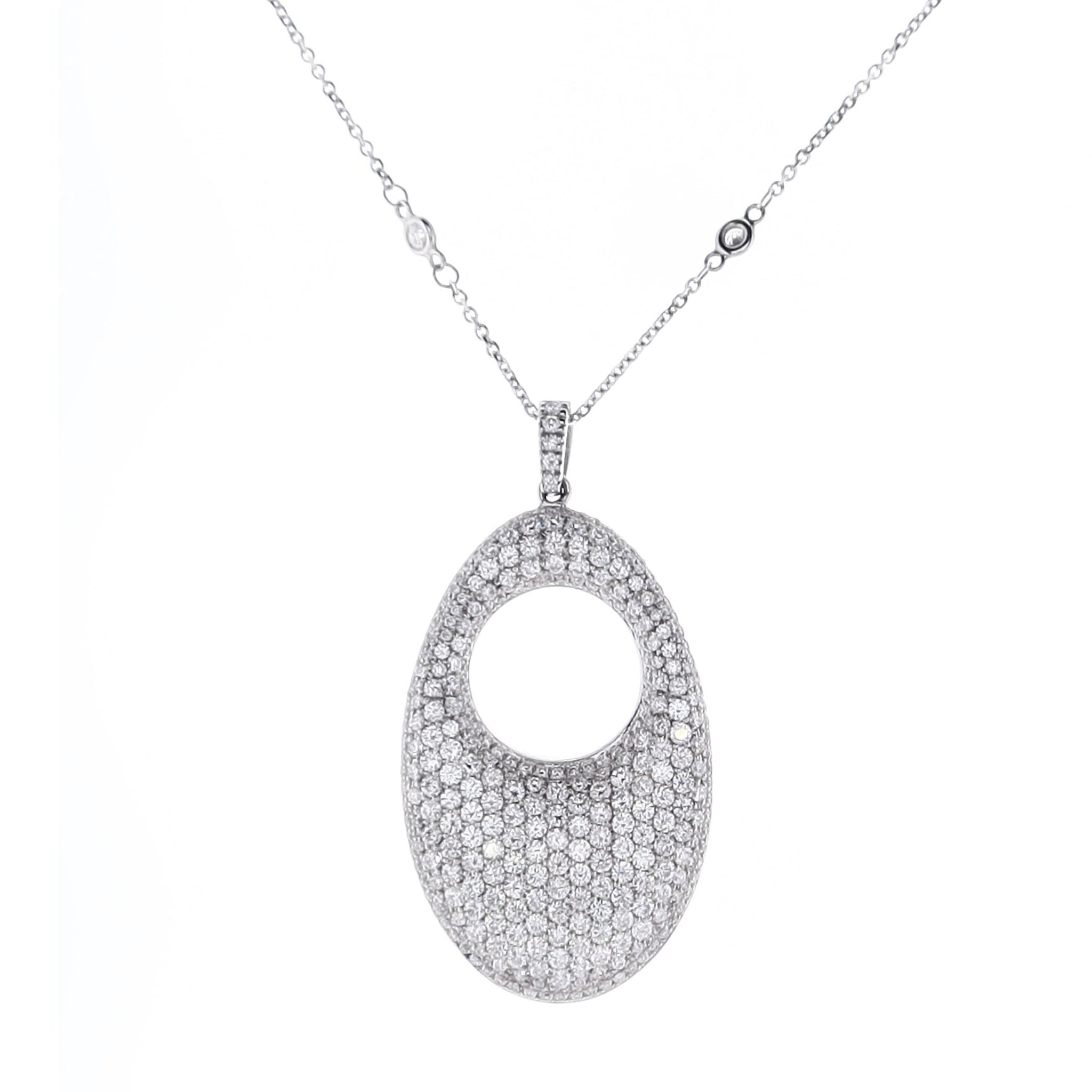 18k Oval Diamond Pendant on 14k Diamond-by-the-Yard Chain Necklace