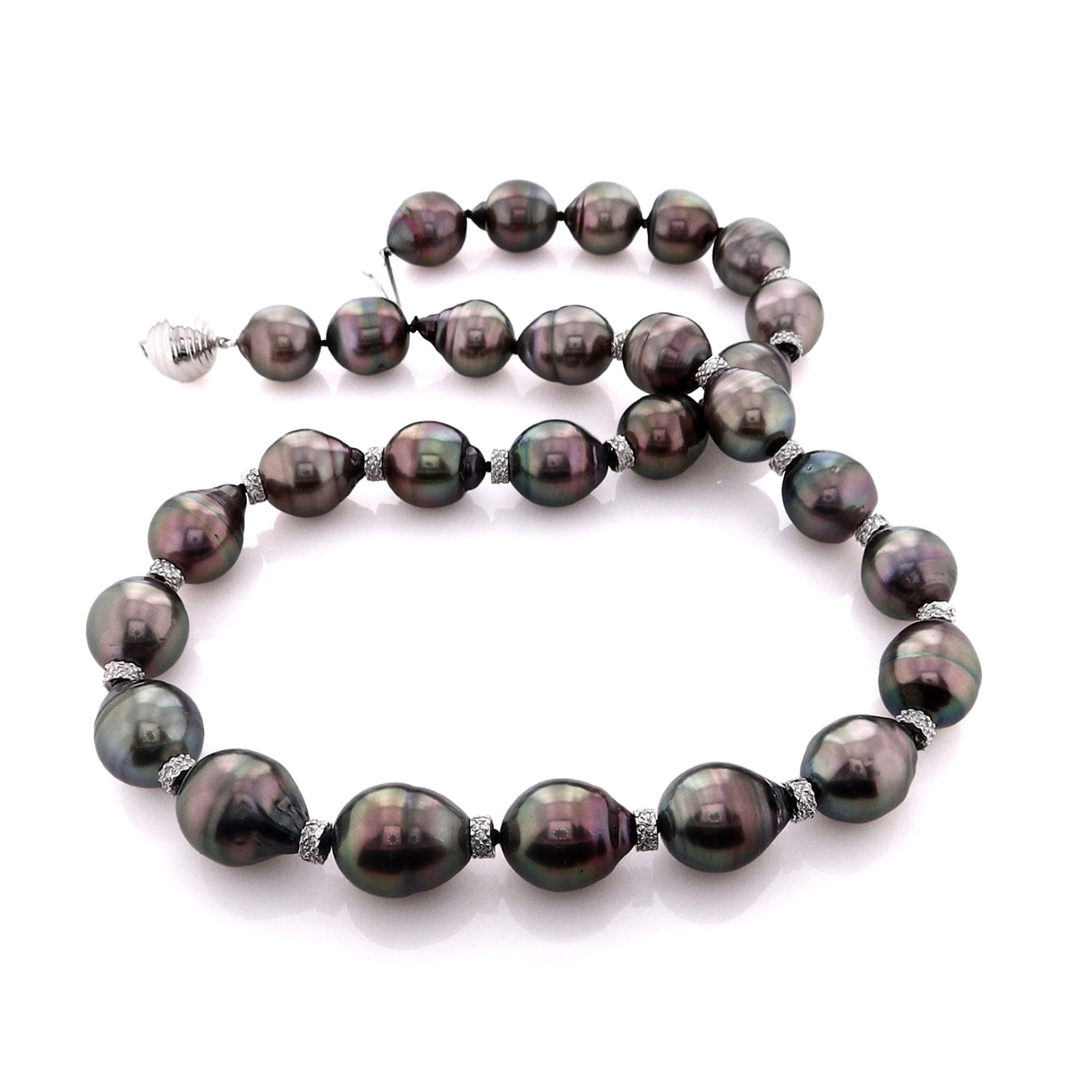 Exquisite 14k White Gold Semi - Baroque Black Pearl and Diamond Statement Necklace for Women