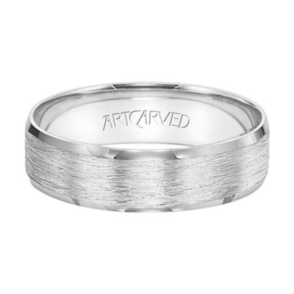 Men's Exquisitely Carved 6mm Flat Bevel Edge Wedding Band for Grooms