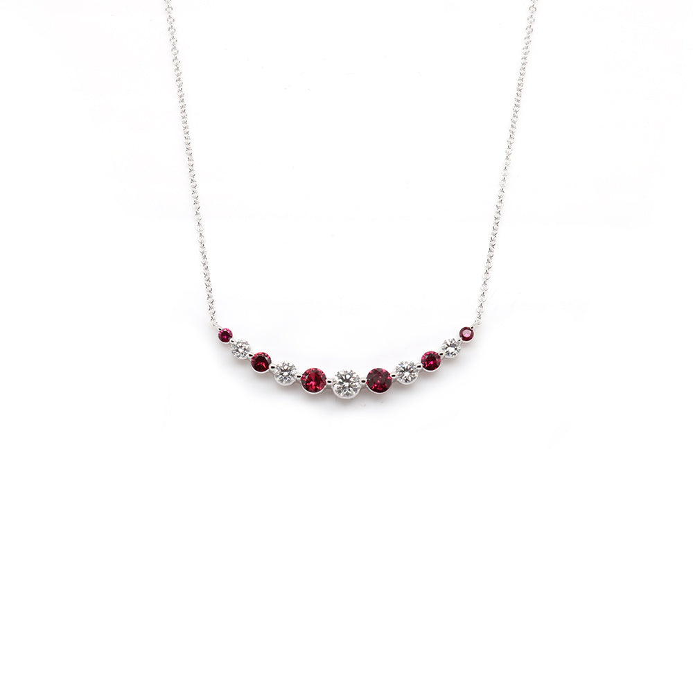 Gorgeous 18k White Gold Smile Necklace with Rubies and Diamonds
