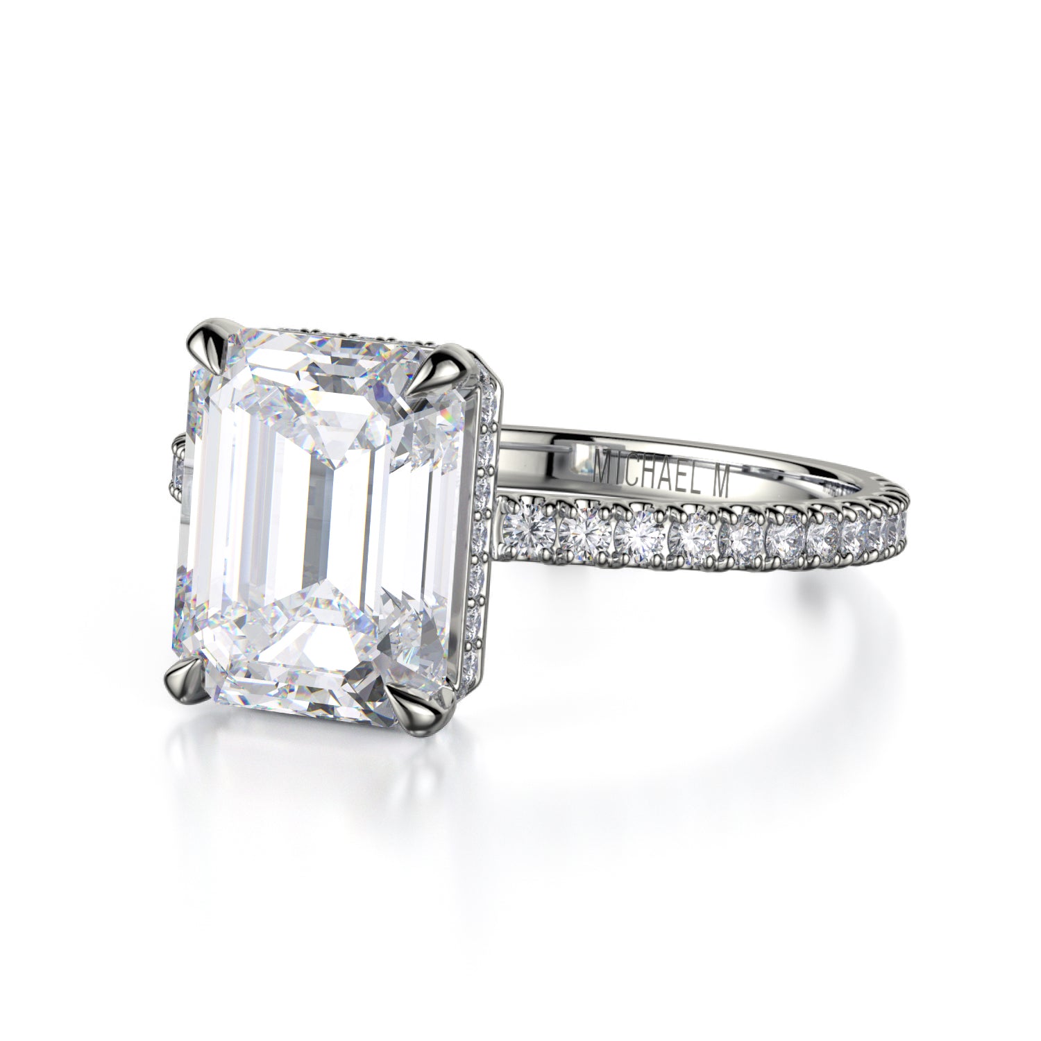 Exquisite Michael M Emerald Engagement Ring with Crown Design and Diamond Accents