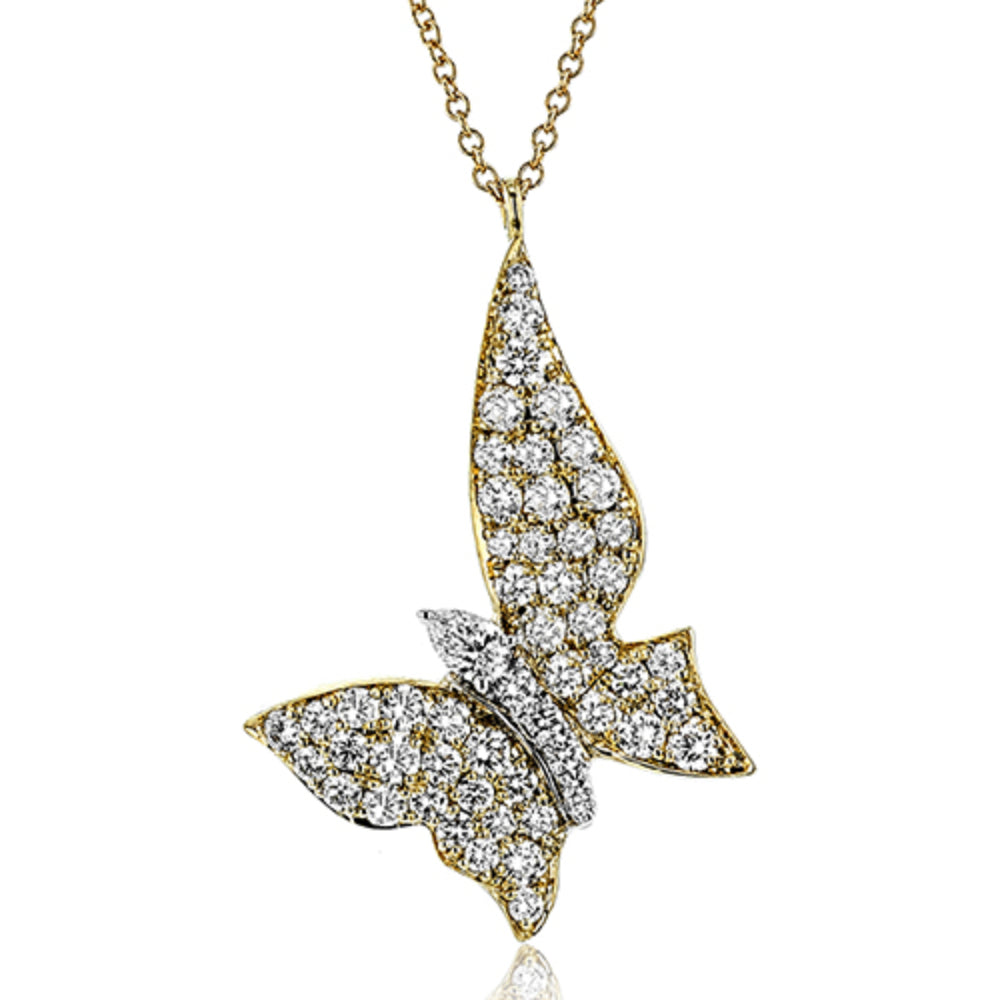 Exquisite Simon G. 18k Gold Diamond-Embellished Butterfly-Shaped Pendant Necklace for Women