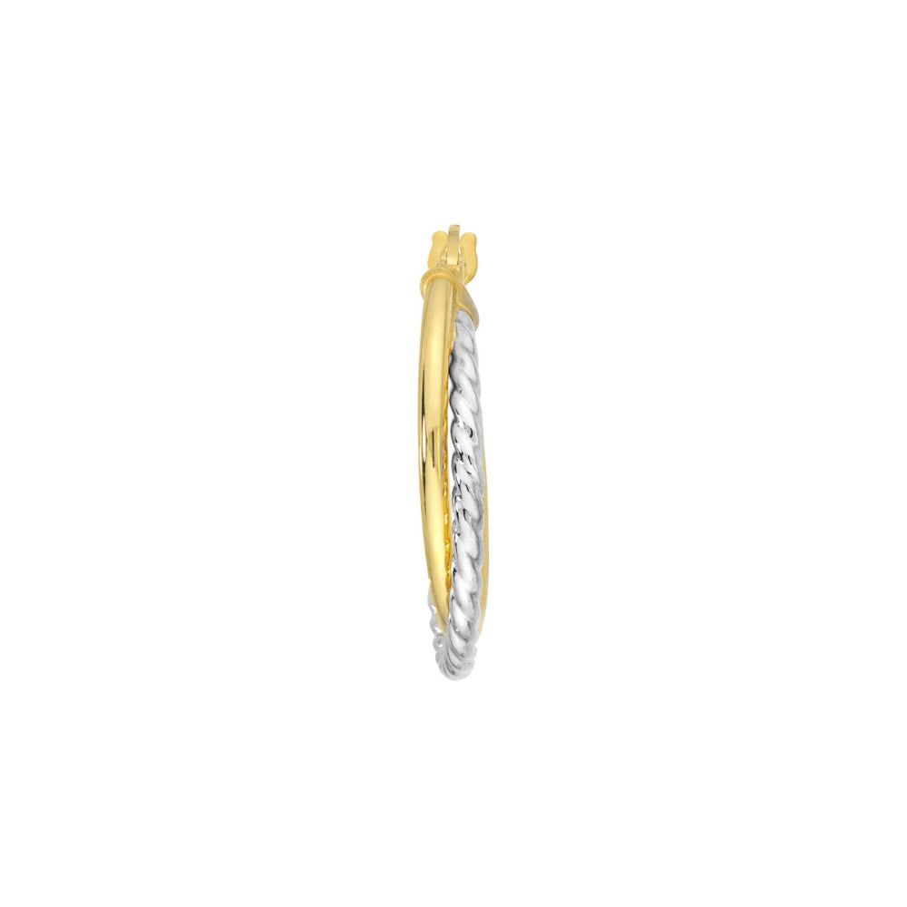 14k Gold Two-Tone Twisted Hoop Style Fashion Earrings