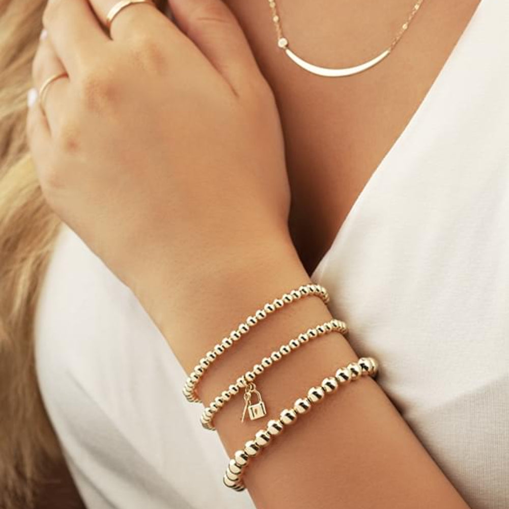 14k Yellow Gold 6mm Expandable Beaded Stretch Bracelet for Effortless Style