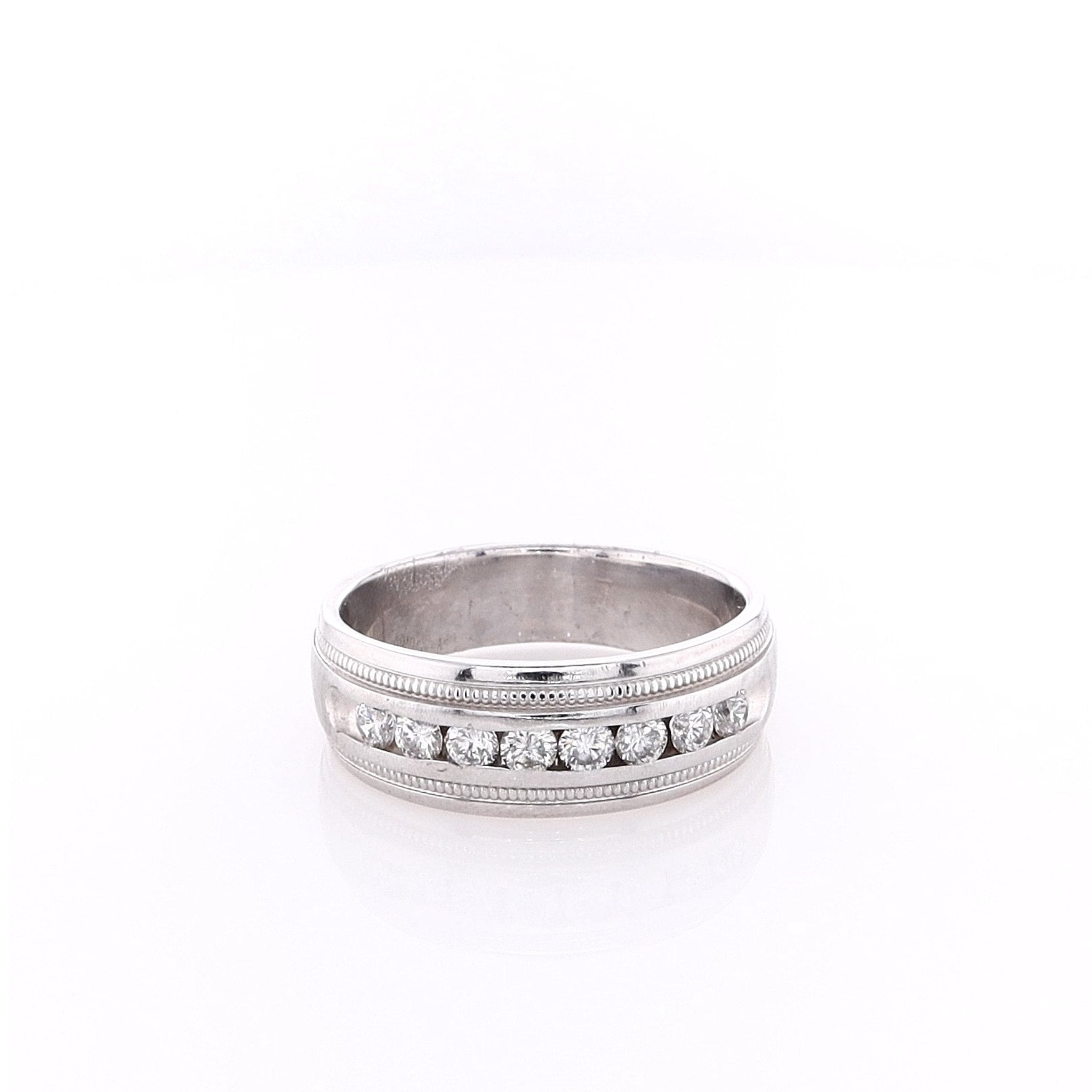 Exquisite Estate 14k White Gold Satin Finish Center Wedding Band for Brides