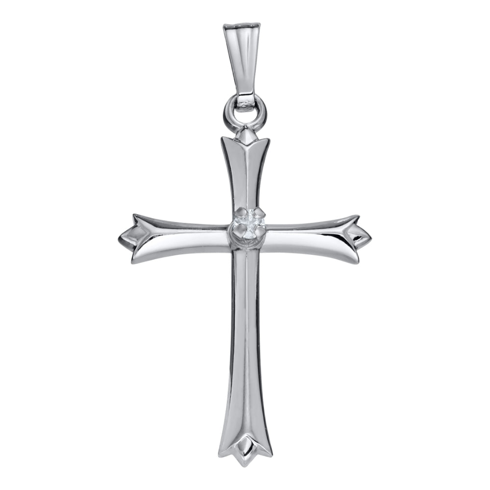 18-Inch 14k White Gold Diamond-Embellished Cross Pendant Necklace