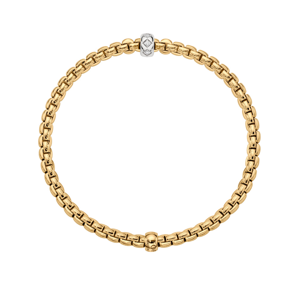 Fope Eka 18k Gold Flexible Bracelet Set with Diamond Accents