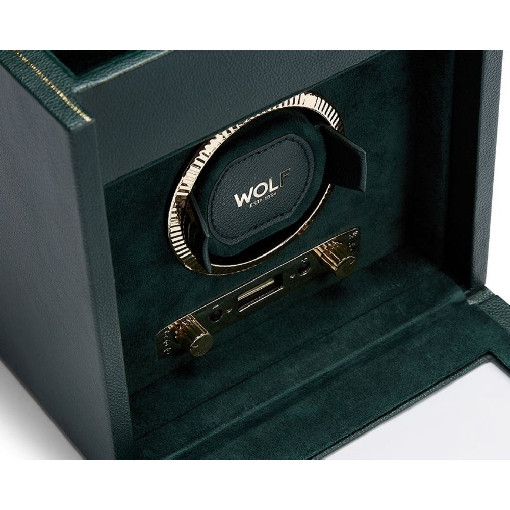 Wolf Designs Green British Racing Single Watch Winder with Storage and Unique Features