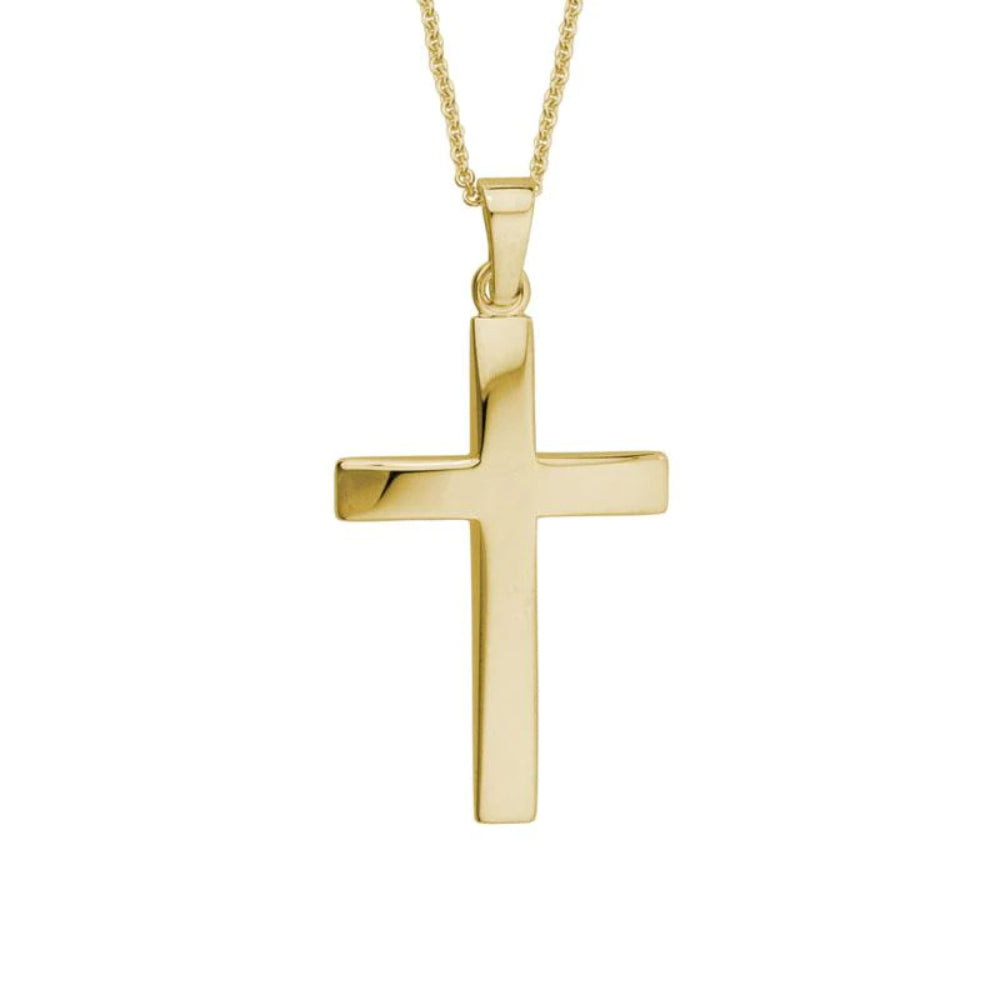 14k Yellow Gold Polished Cross Pendant Necklace with Adjustable Chain