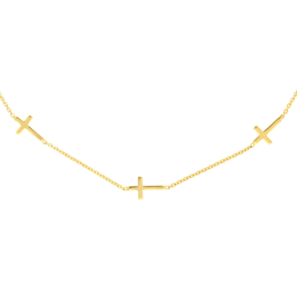 14k Yellow Gold Adjustable Mini Cross Station Necklace