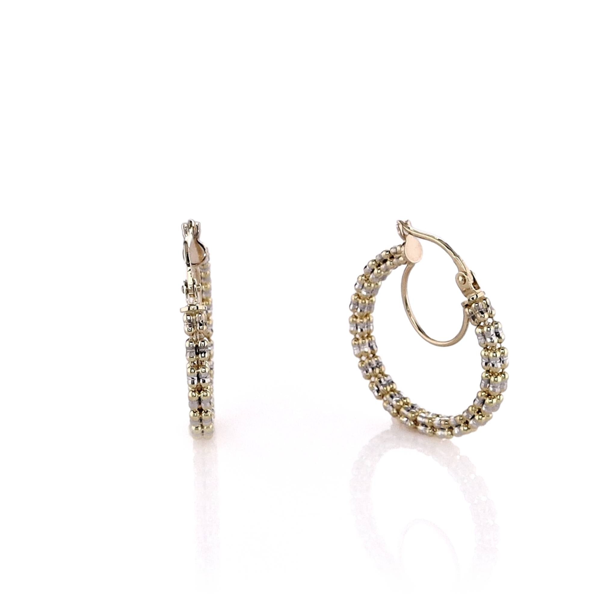 Stylish 14k Two-Tone Diamond-Cut Hoop Earrings for Fashionable Jewelry Lovers
