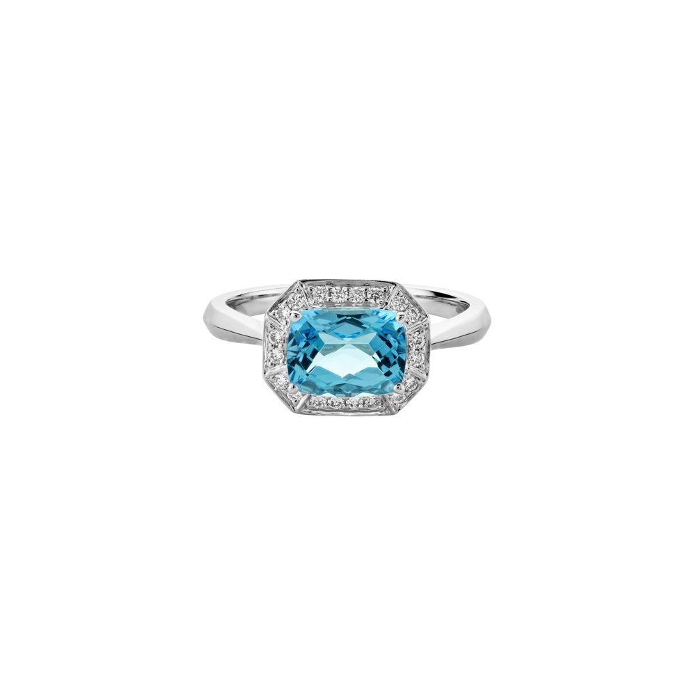 14K Gold Semi-Precious Cushion Cut Gemstone with 0.14ct Diamond Halo Ring
