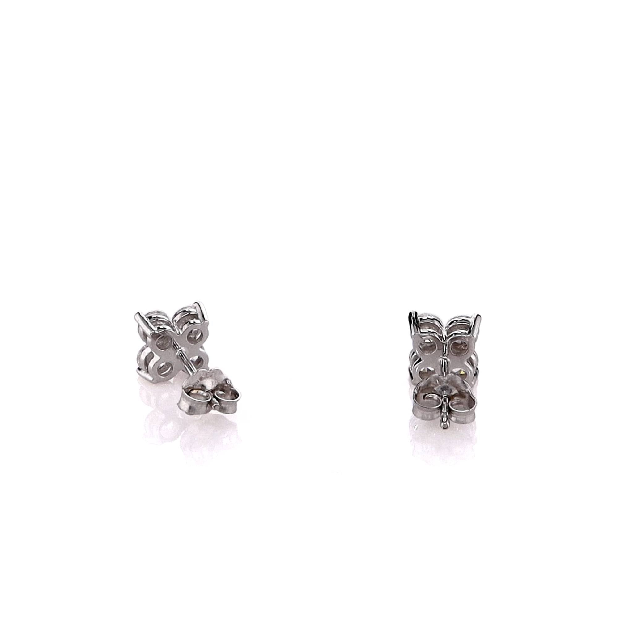 Gorgeous 14k White Gold Four - Cluster Round Brilliant Cut Diamond Stud Earrings for Jewelry Lovers