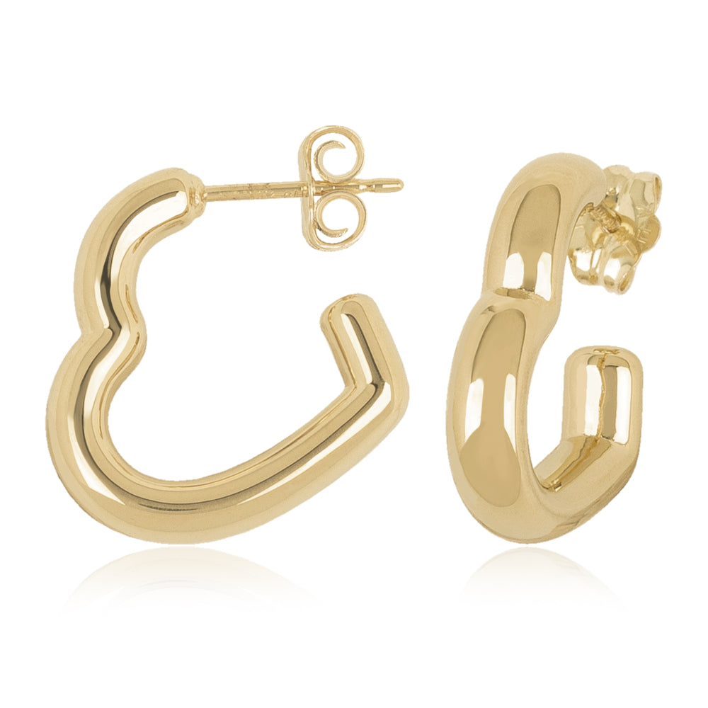 14k Yellow Gold Fashionable Small Open Heart J-Style Hoop Earrings for Women