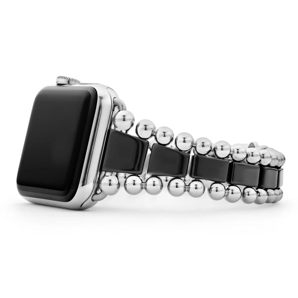 Lagos Elegant Smart Caviar Style Black Ceramic and Stainless Steel Apple Watch Bracelet for 42mm - 49mm Watches