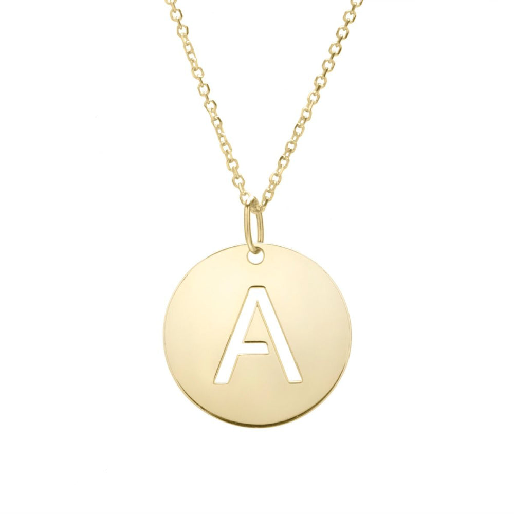 14k Gold Fashion Disc Pendant Initial Series - All Available Letters