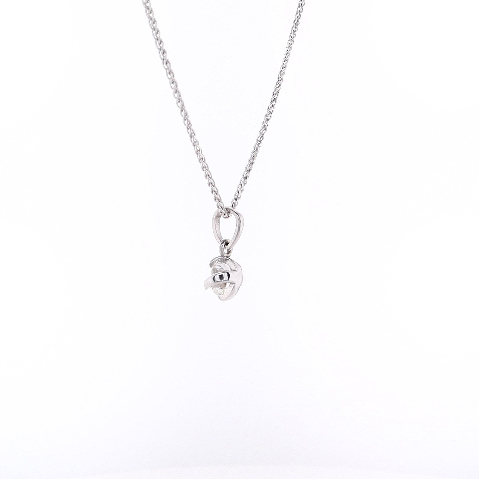 14 Karat White Gold Articulated Solitaire Diamond Pendant with 18' Chain