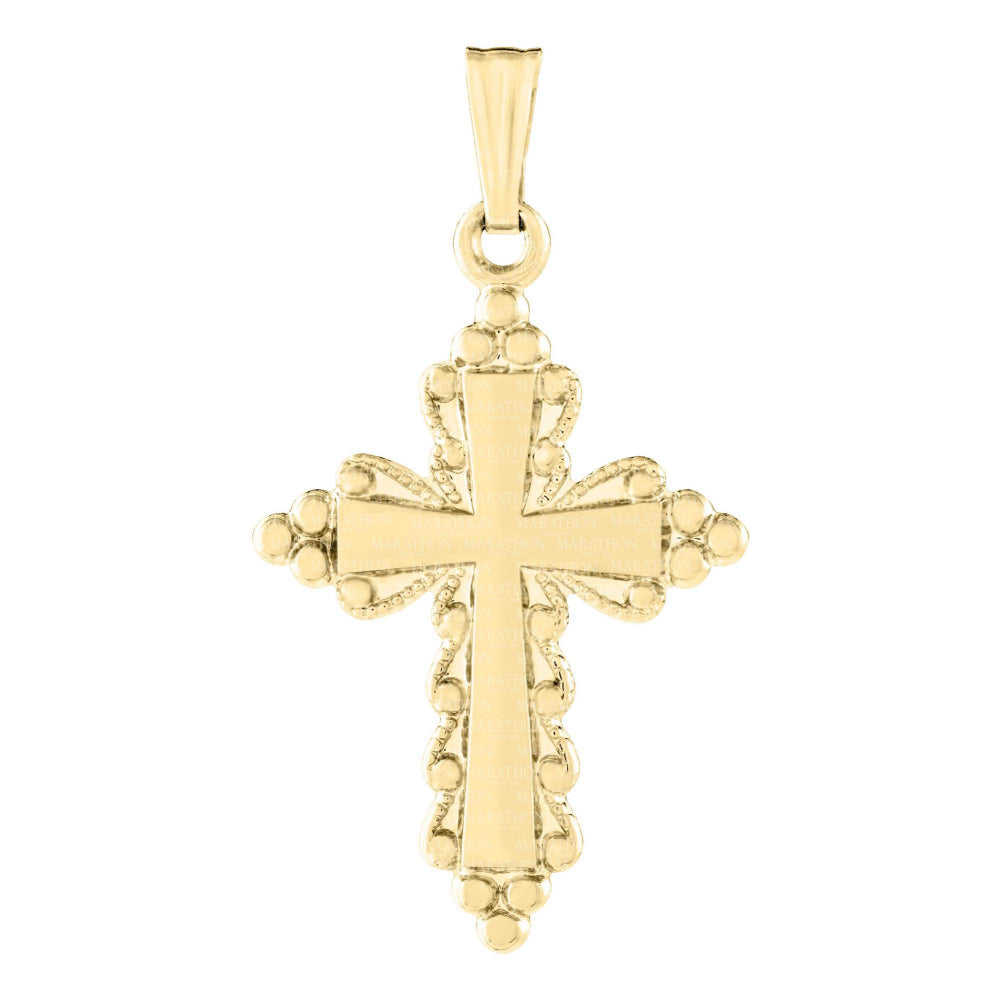 Stunning 14k Yellow Gold Beaded Cross Pendant Necklace with 18' Chain