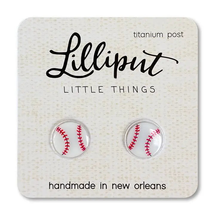 Adorable Lilliput Baseball Earrings with Medical - Grade Titanium Posts