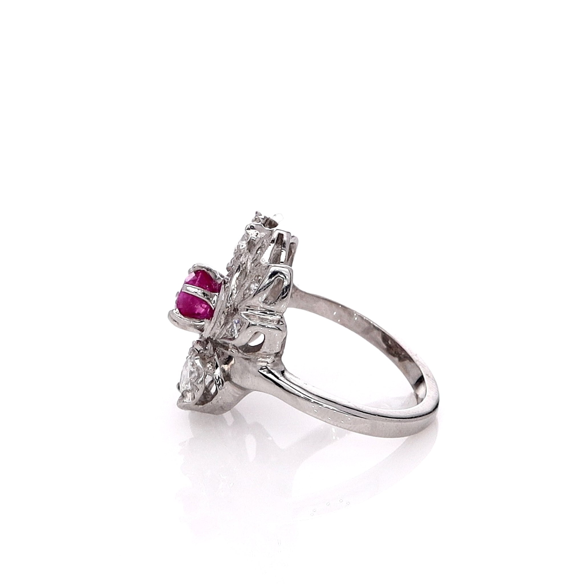 Exquisite Estate 14 Karat White Gold Ruby and Diamond Cocktail Ring for Special Occasions