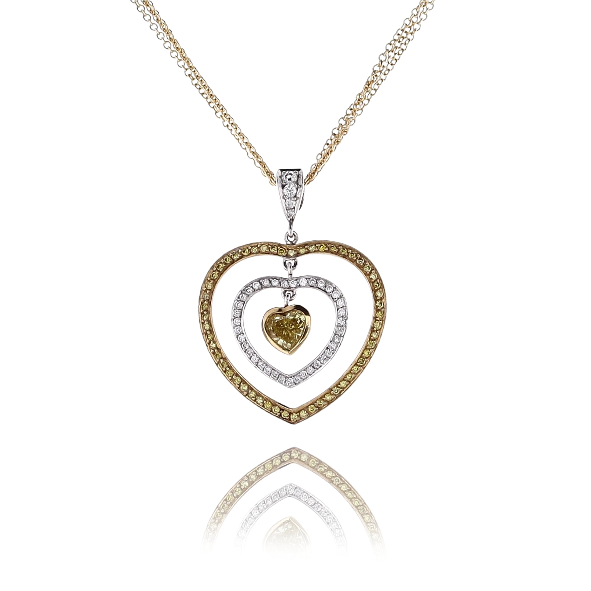 Exquisite 18 Karat Two-Tone Gold Heart Shaped Diamond Pendant Necklace for Women