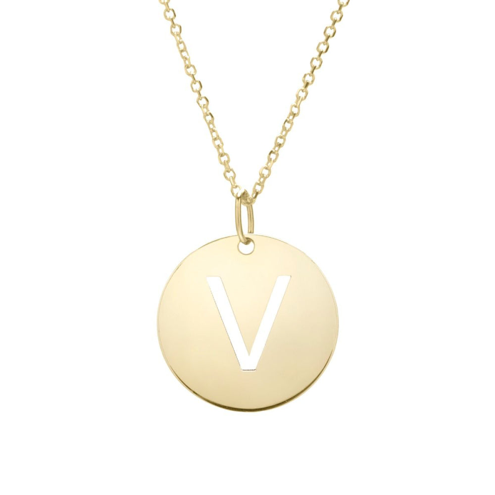 14k Gold Fashion Disc Pendant Initial Series - All Available Letters