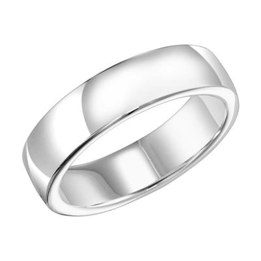 14k White Gold Men's 5mm Comfort Fit Low Dome Carved Wedding Ring