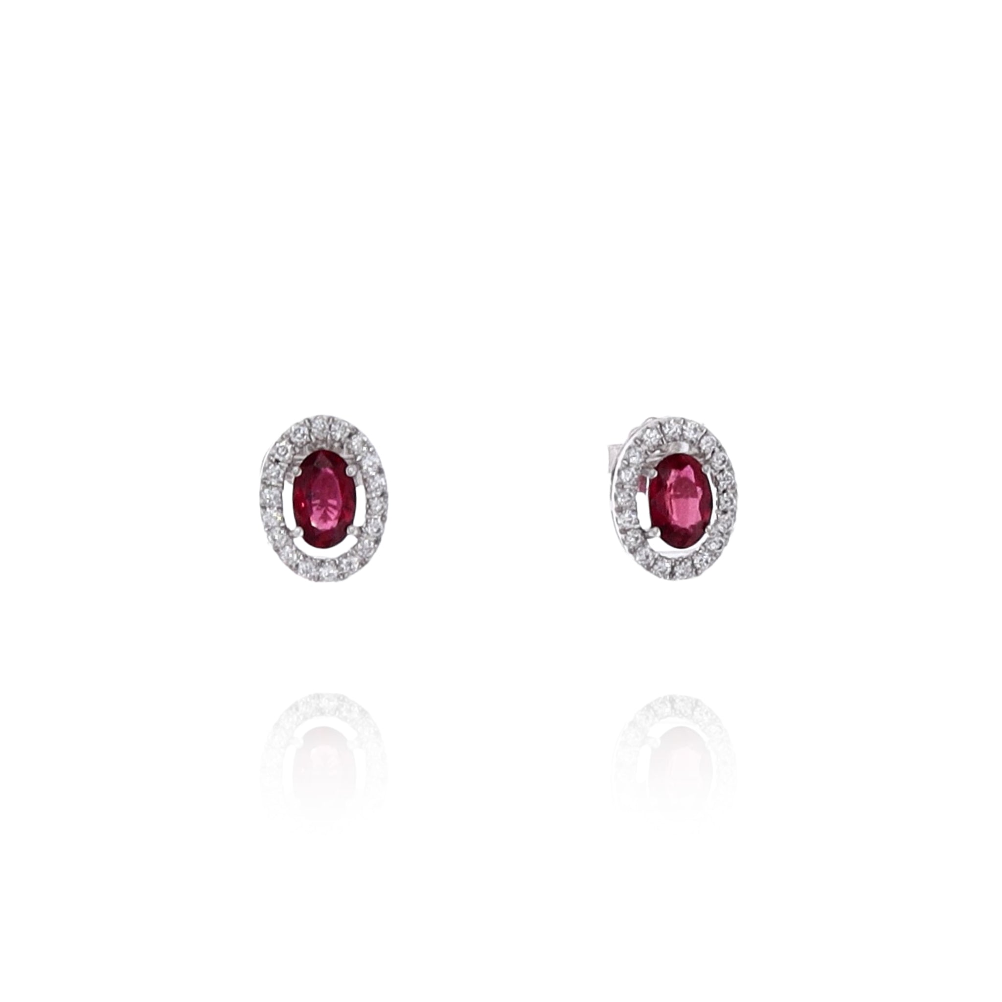 Gorgeous Estate 14k White Gold Stud Earrings with Ruby and Diamond Halo Design