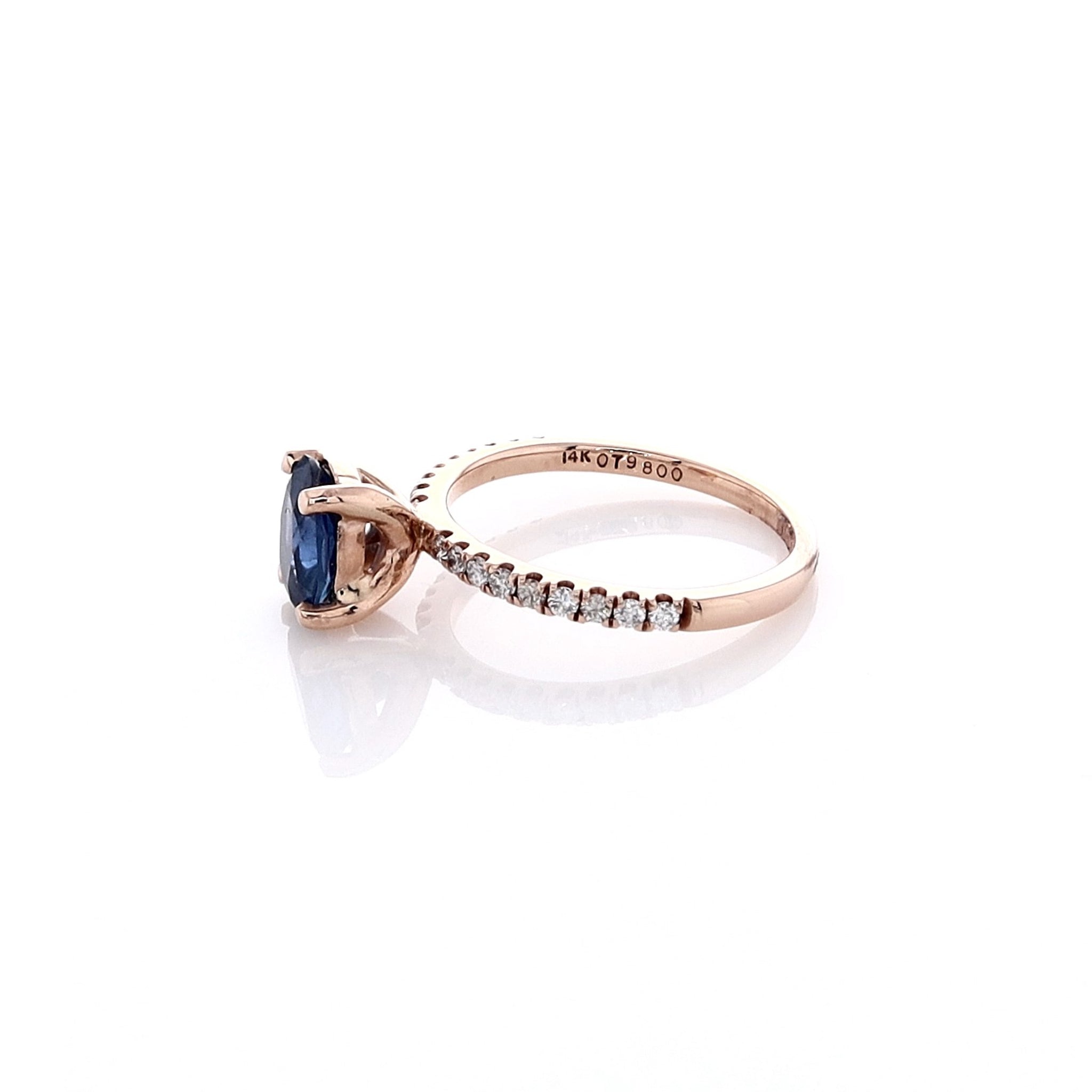 Luxurious Estate 14k Rose Gold Oval Sapphire and Micropave Diamond Gemstone Engagement Ring