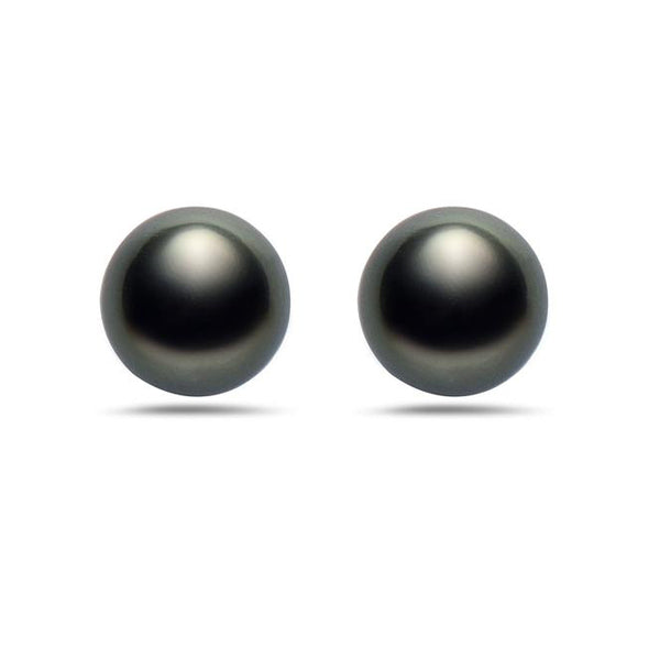 Gorgeous 8 - 9mm Tahitian Cultured Pearl Stud Earrings in 14k White Gold, Jewelry