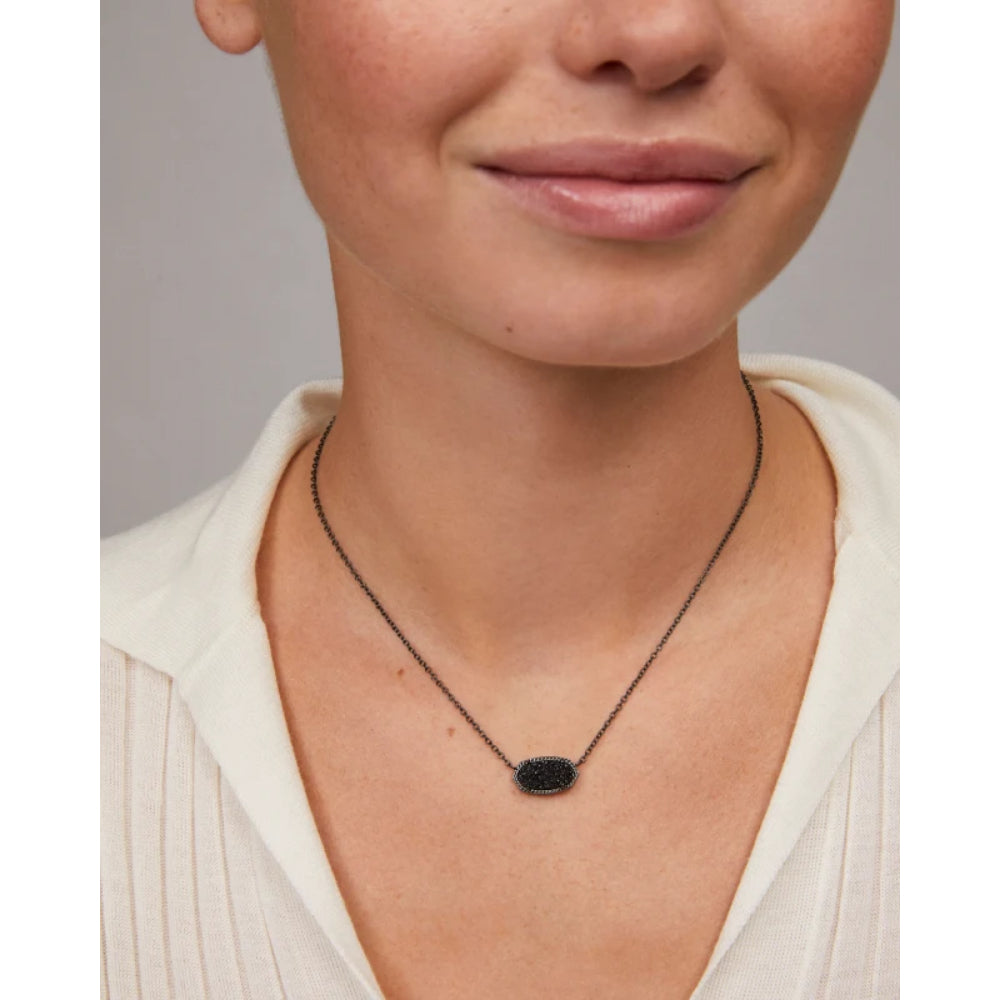 Kendra Scott Gunmetal Black Drusy Elisa Short Pendant Necklace