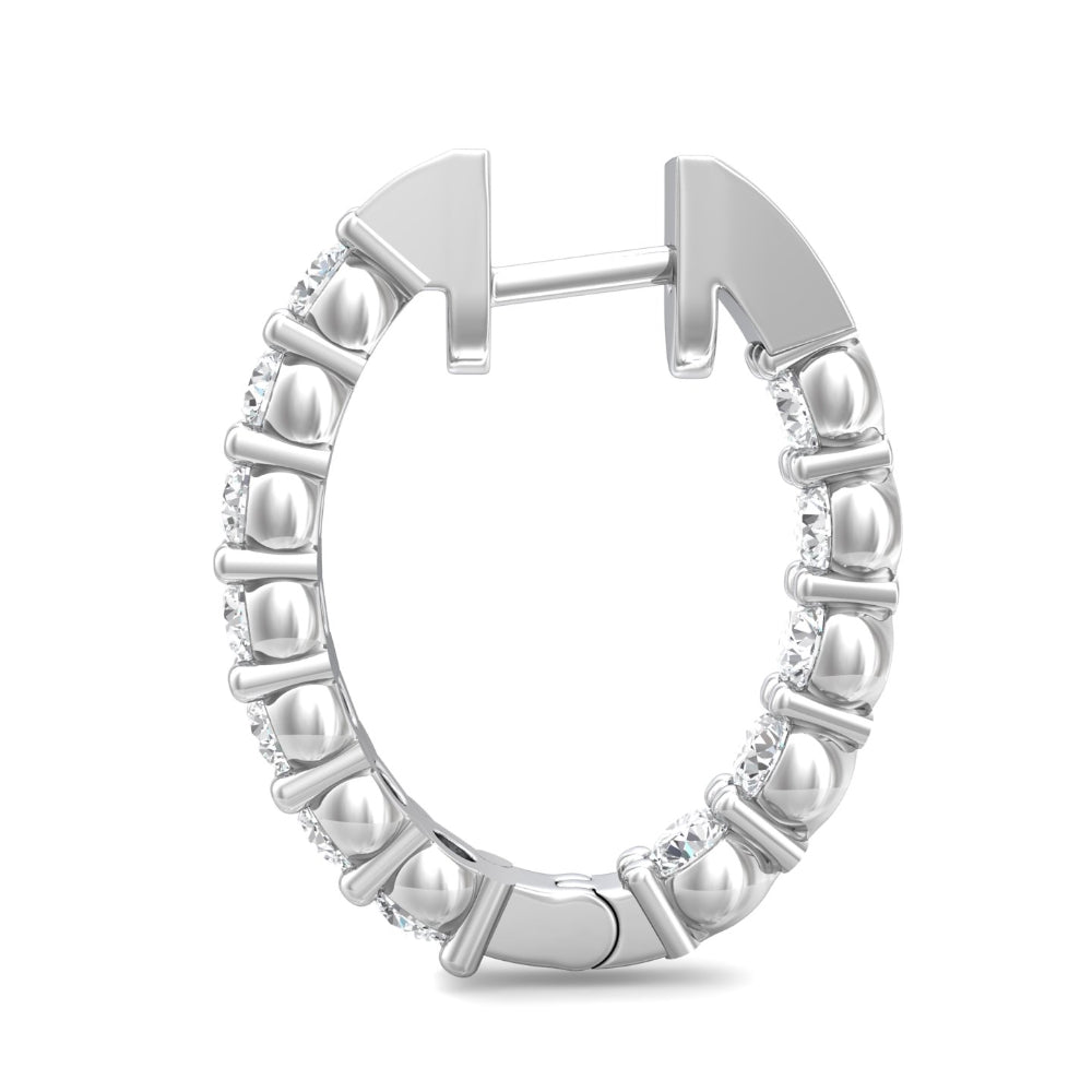 14k White Gold Inside/Outside Diamond Hoop Earrings with 24 Round Diamonds