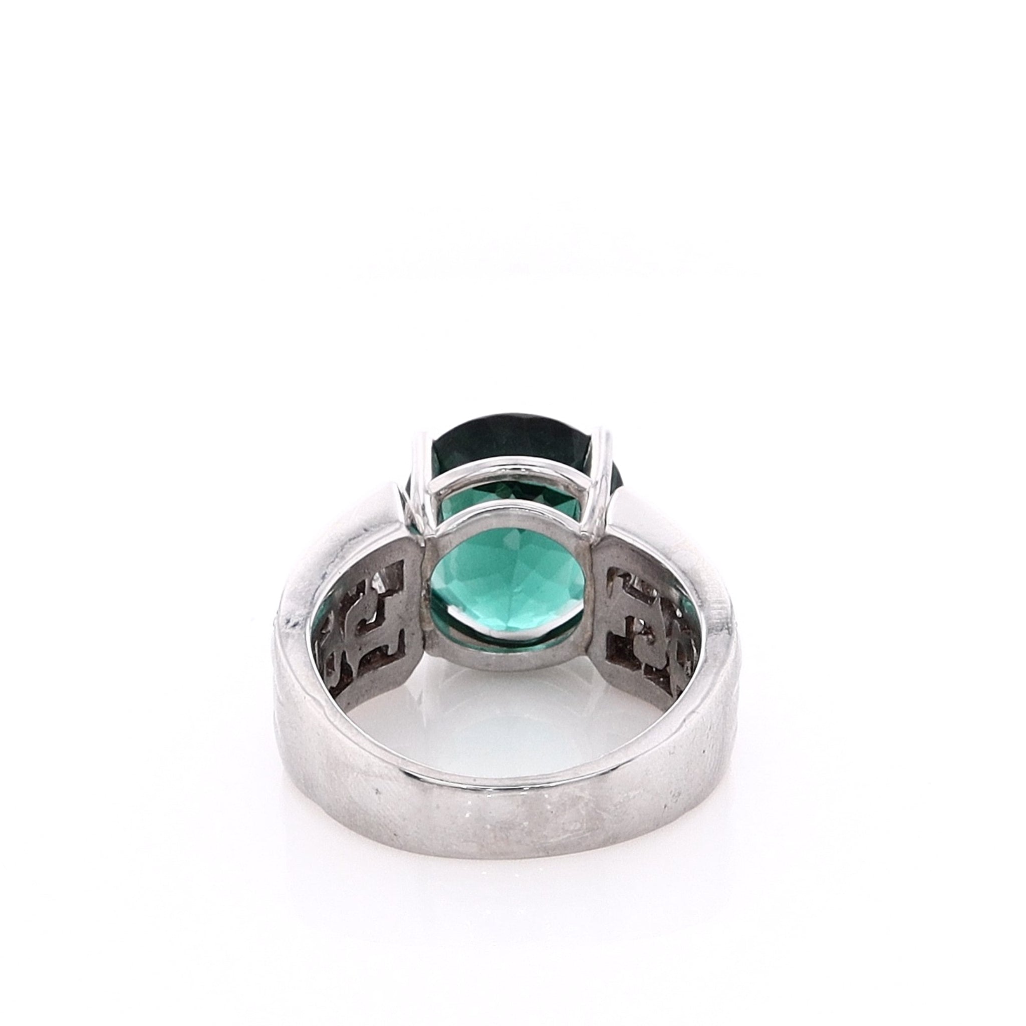 Luxury Estate Platinum Ring Featuring 9.53 Carat Indicolite Tourmaline and 1.40 Carat Total Diamonds