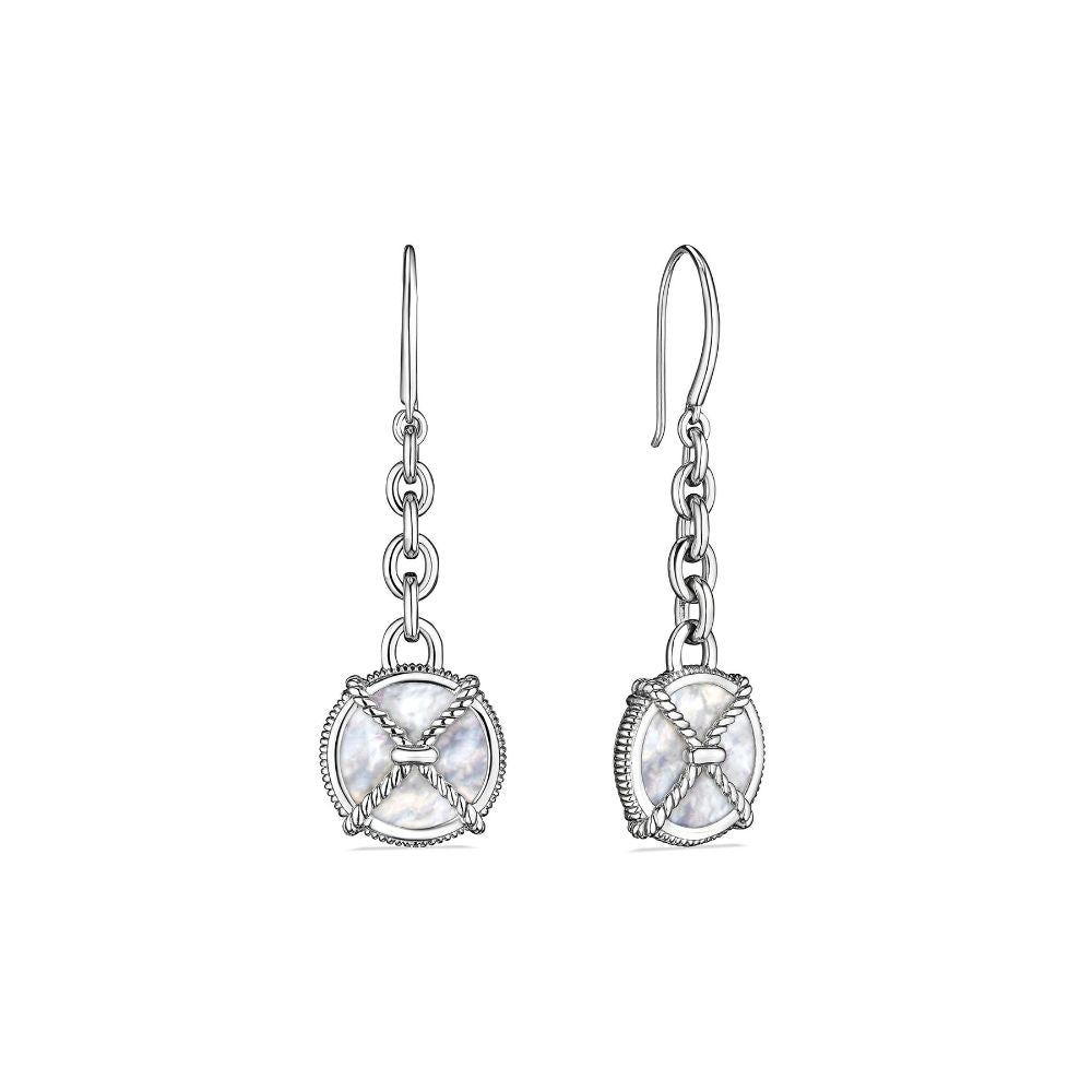 Judith Ripka Exquisite Long Drop Earrings from the Isola Collection with Mother-of-Pearl Embellishments