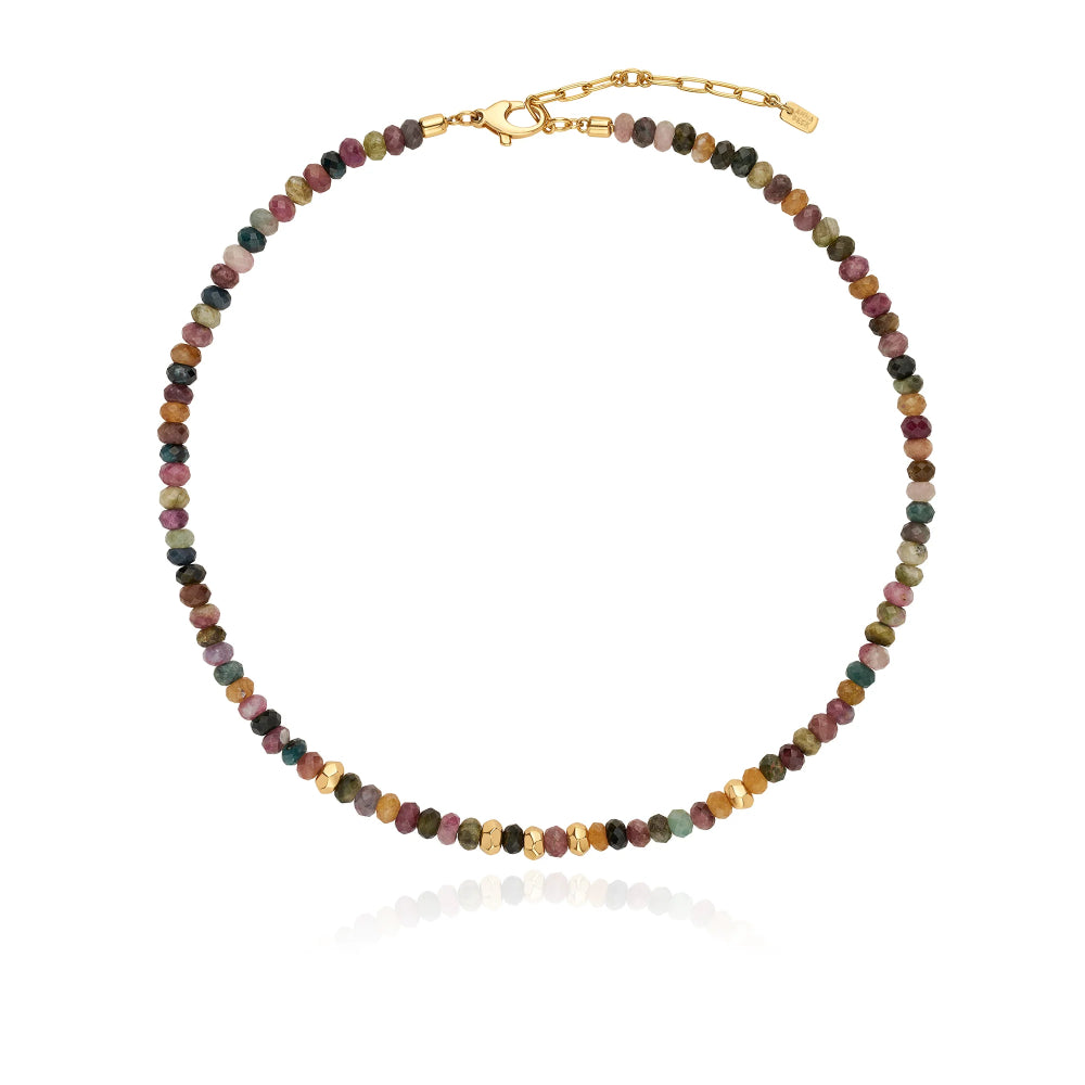 Anna Beck Handmade Watermelon Tourmaline Beaded Fashion Necklace with 18k Gold Plated Beads