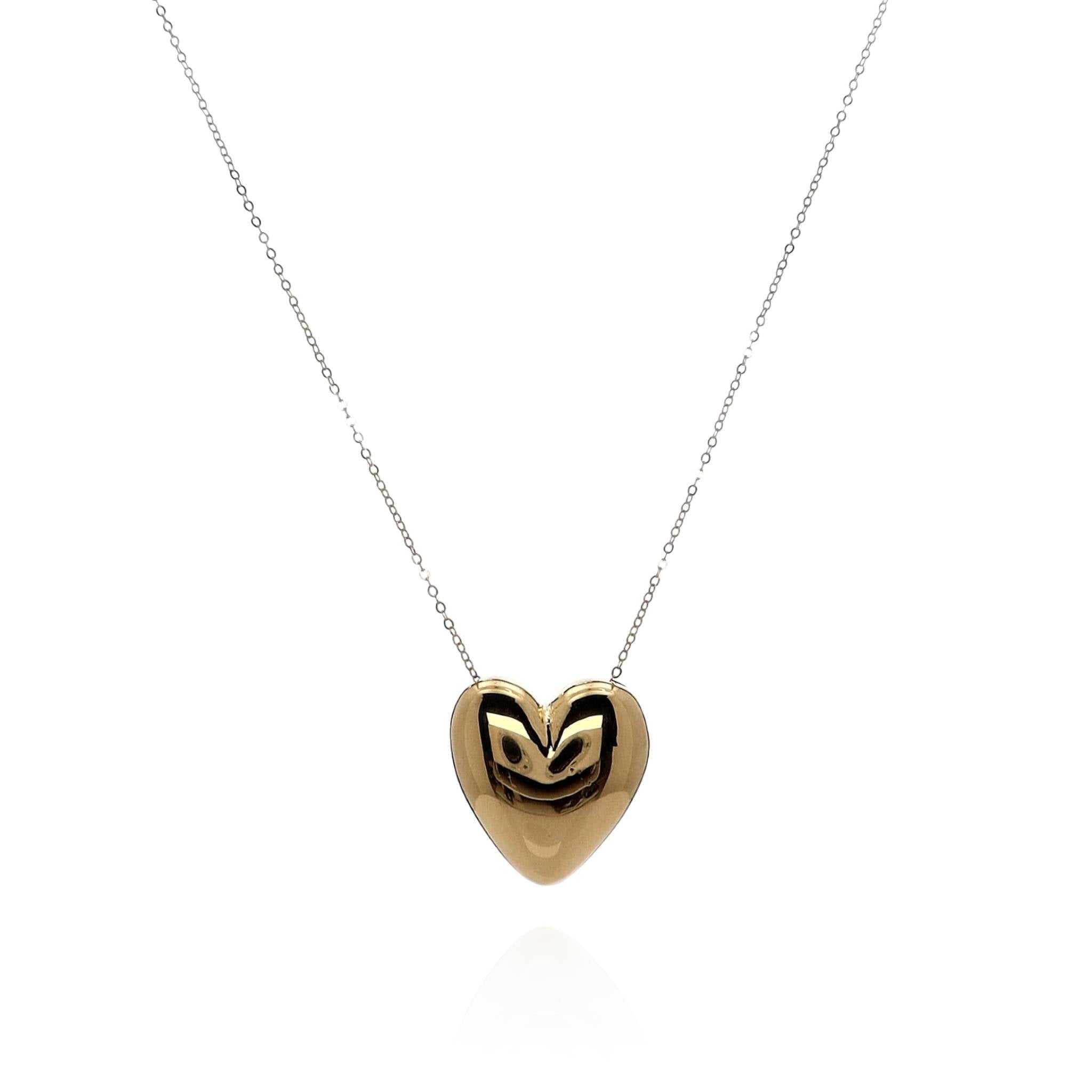 14k Yellow Gold Exquisitely Puffed Heart-Shaped Pendant Necklace for Women