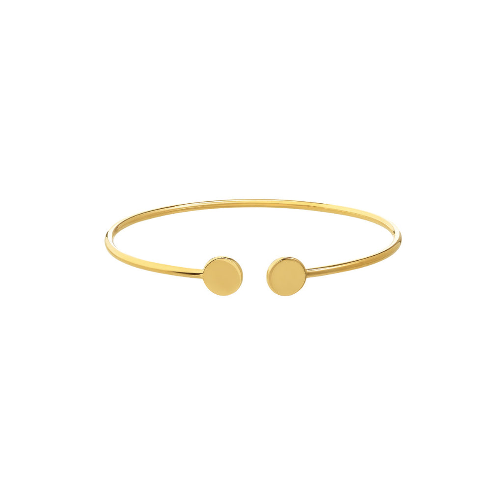Exquisite 14k Yellow Gold Disc - Ended Cuff Bracelet for Stylish Arm Adornment