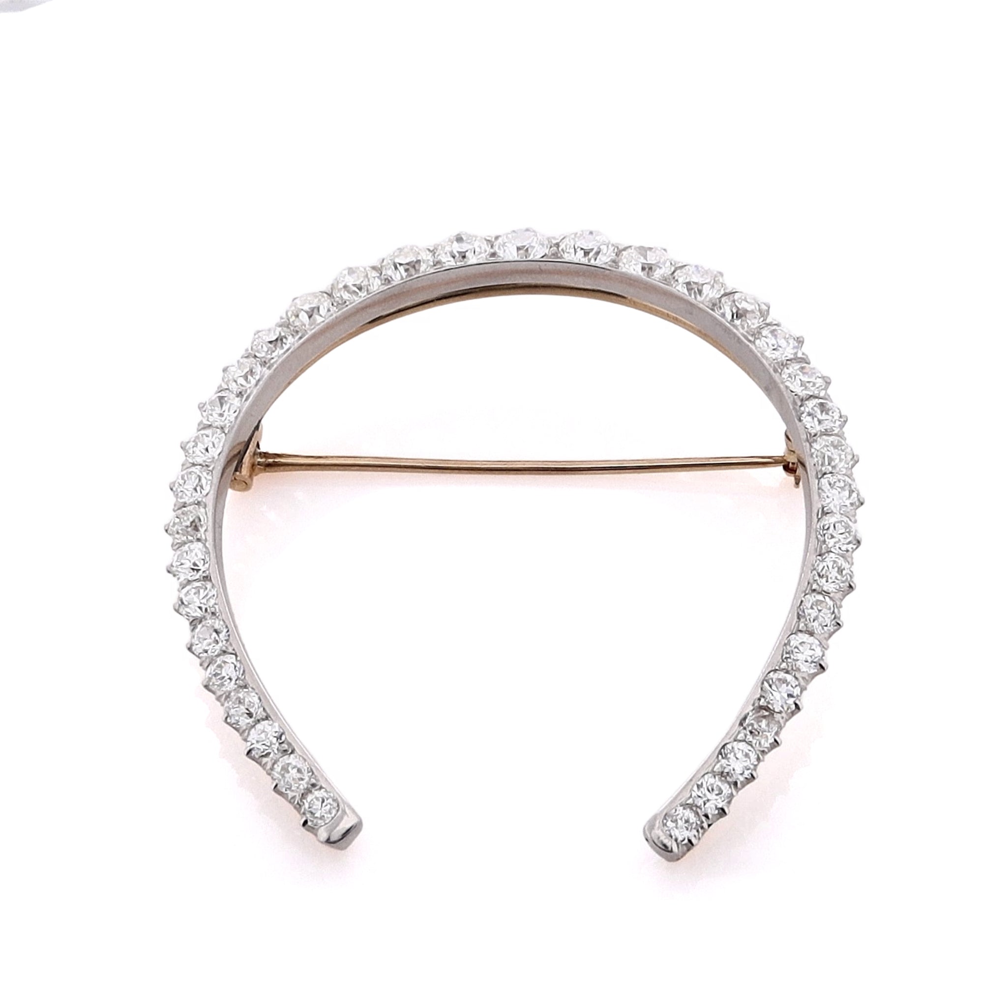 Estate Two-Tone Diamond Horseshoe Brooch Pin Jewelry Piece