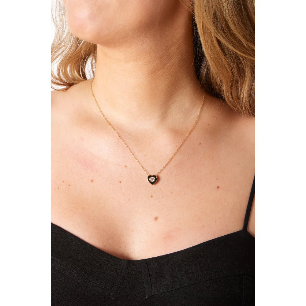 Rachel Reid 14K Yellow Gold Black Enamel and Heart - Shaped White Topaz Heart - Shaped Pendant Necklace
