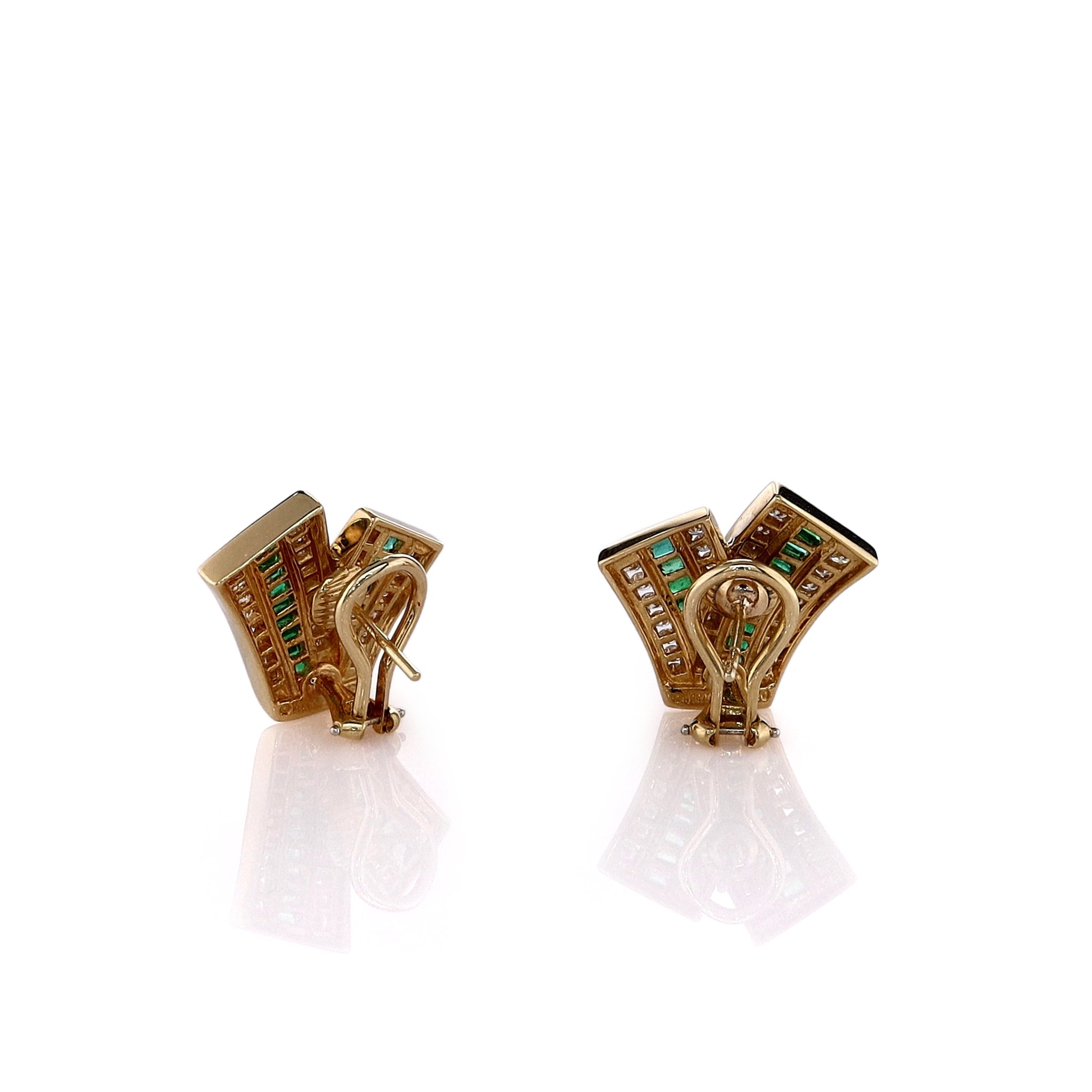 Exquisite Estate Charles Krypell 18k Yellow Gold Emerald and Diamond Stud Earrings for Elegant Women