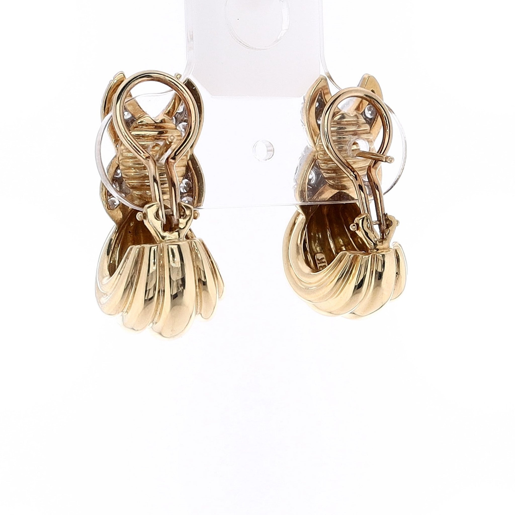 Estate Charles Turi Two-Tone Diamond Earrings with Scallop Design and Pave X Pattern