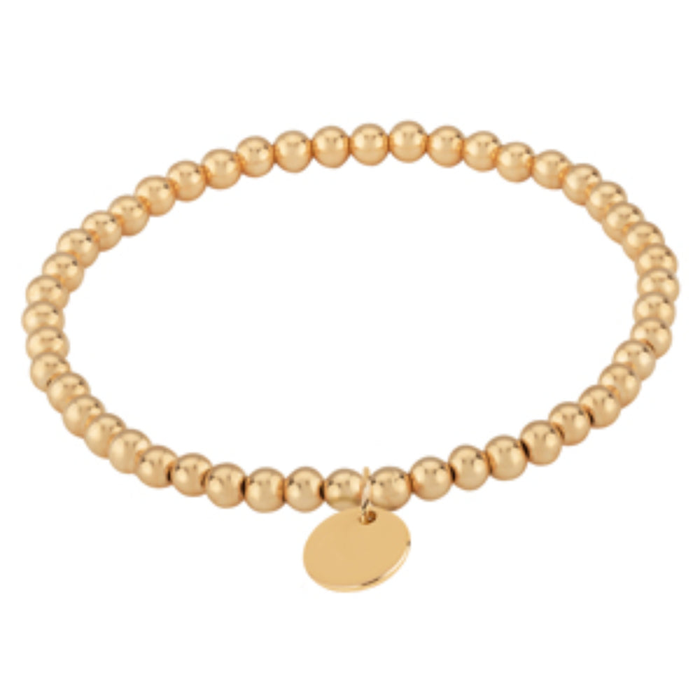 14k Yellow Gold 4mm Beaded Bracelet with a Small Tag