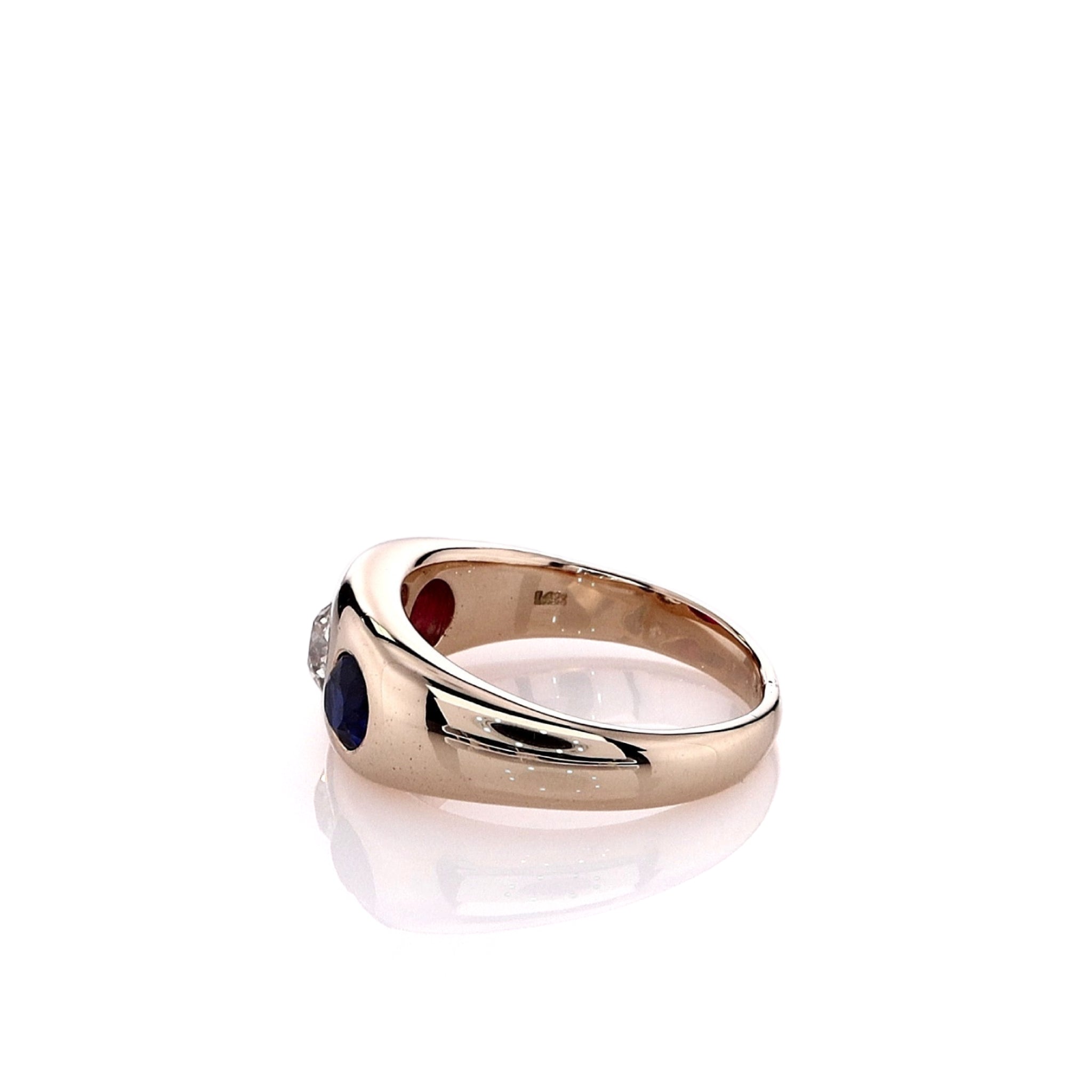 14k Yellow Gold Men's Diamond, Synthetic Ruby and Sapphire Design Ring