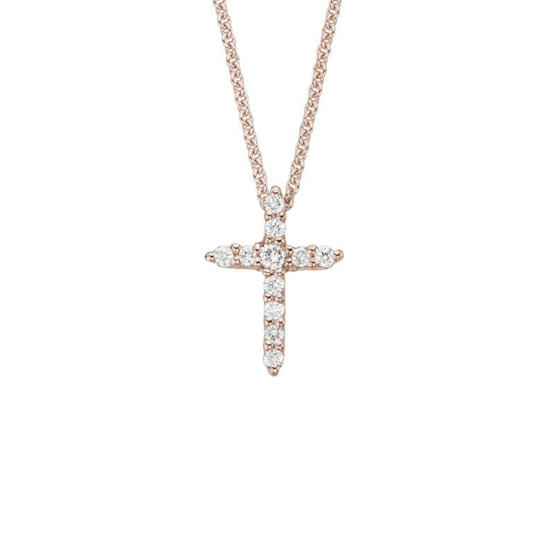 Exquisite 14k Rose Gold Diamond Cross Design Pendant Necklace for Elegant Wear