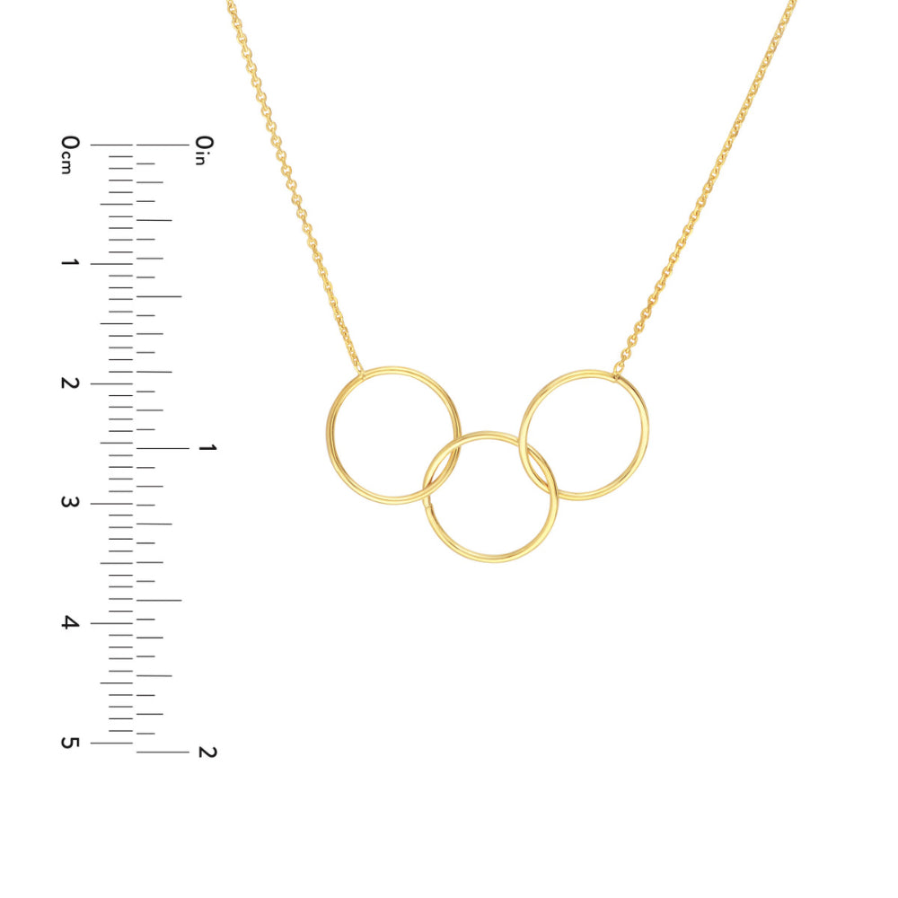 14k Gold Three - Circle Interlocking Necklace for Fashion Wardrobe